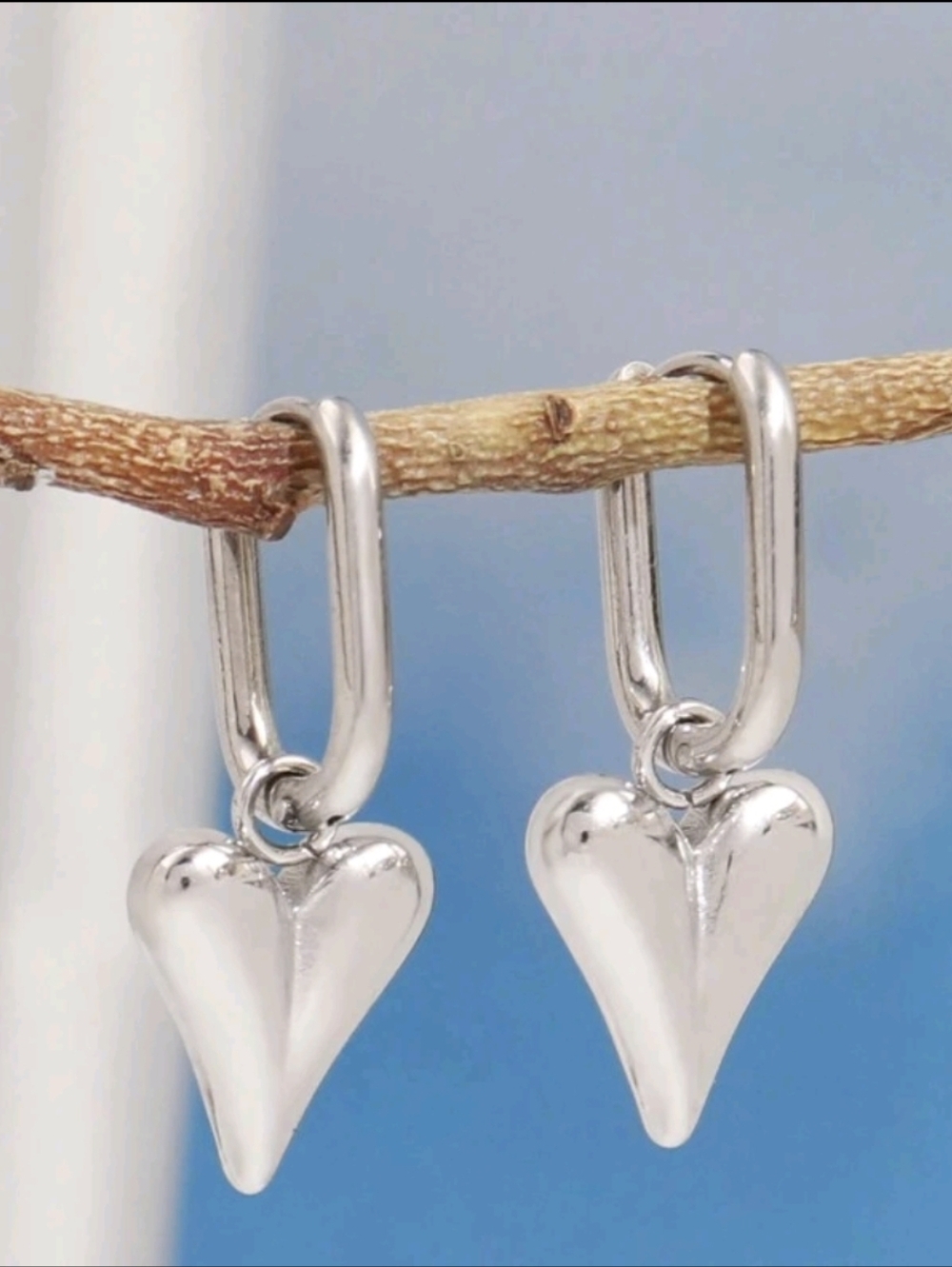Silver Heart Drop Huggie Earrings - Silver